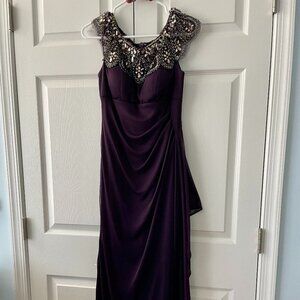 XSCAPE Purple Formal Gown Dress with Beading Size 2P NWOT